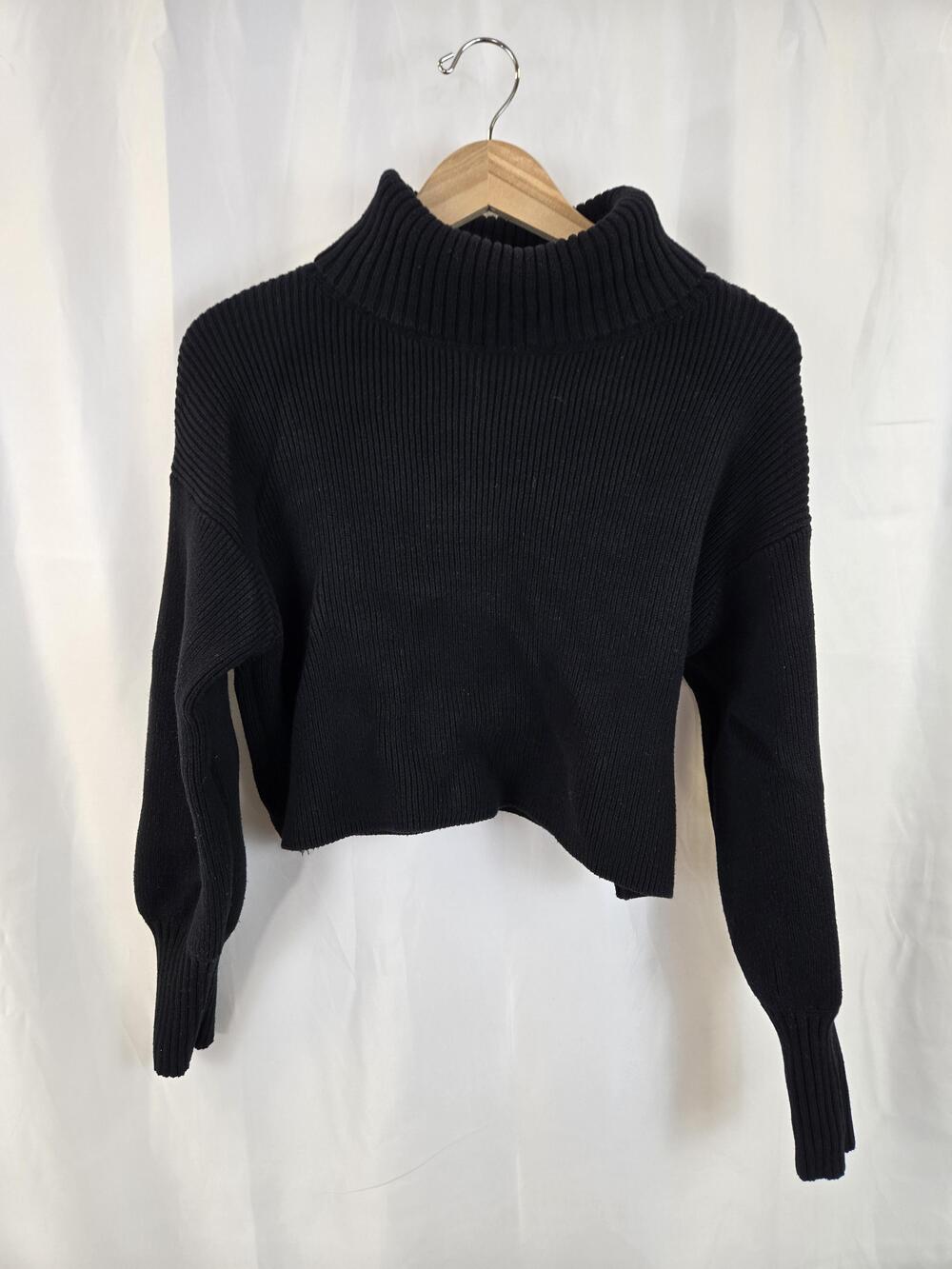 Wild Fable Sweater Womens XL Black Cropped Chunky Knit Mock Neck Pullover